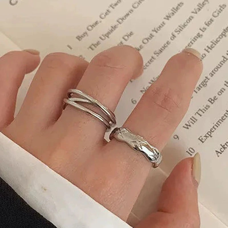 Geometric Silver-Plated Statement Ring – Trendy Women's Fashion Ring