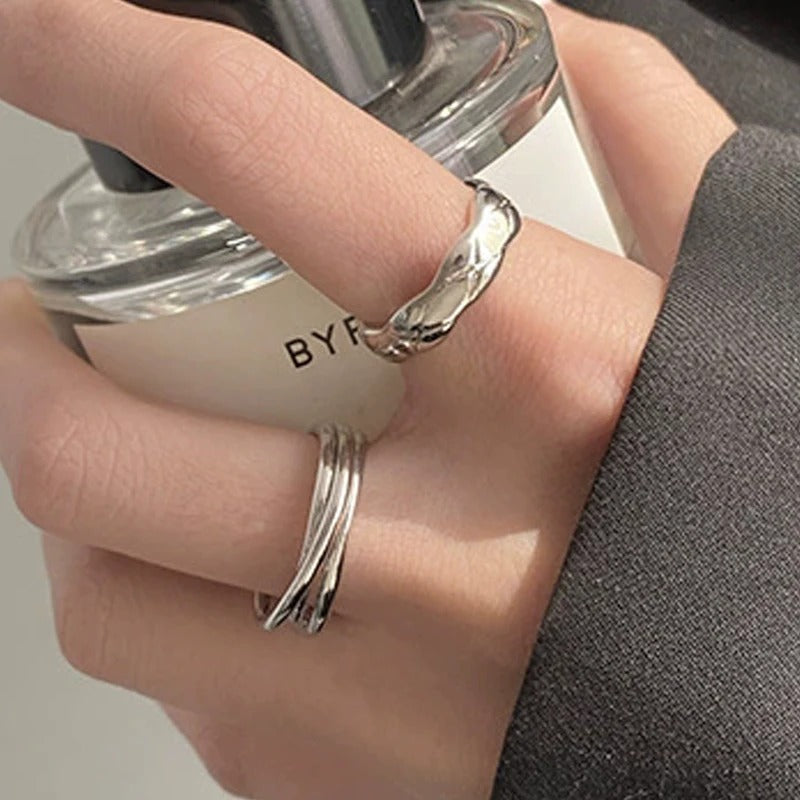 Geometric Silver-Plated Statement Ring – Trendy Women's Fashion Ring